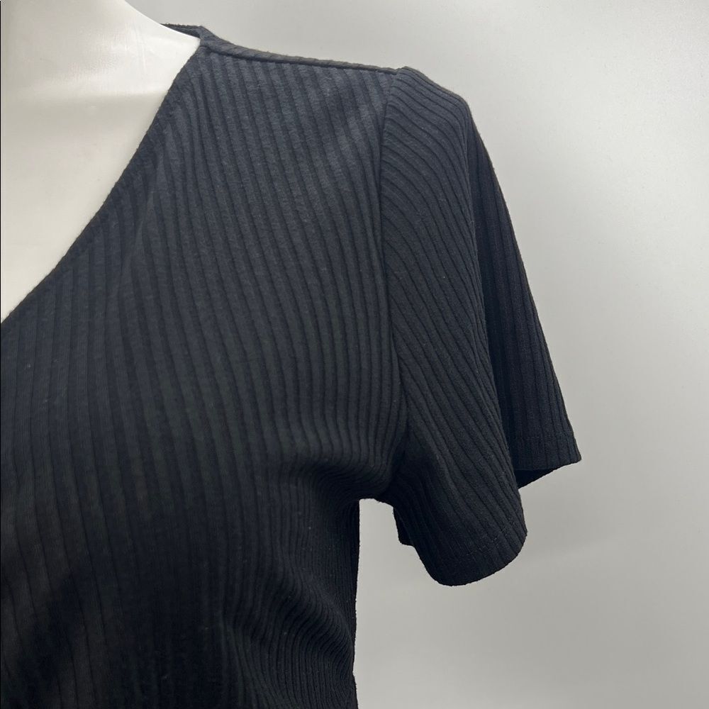 Torrid Black Ribbed V-Neck Blouse - Picture 3 of 5
